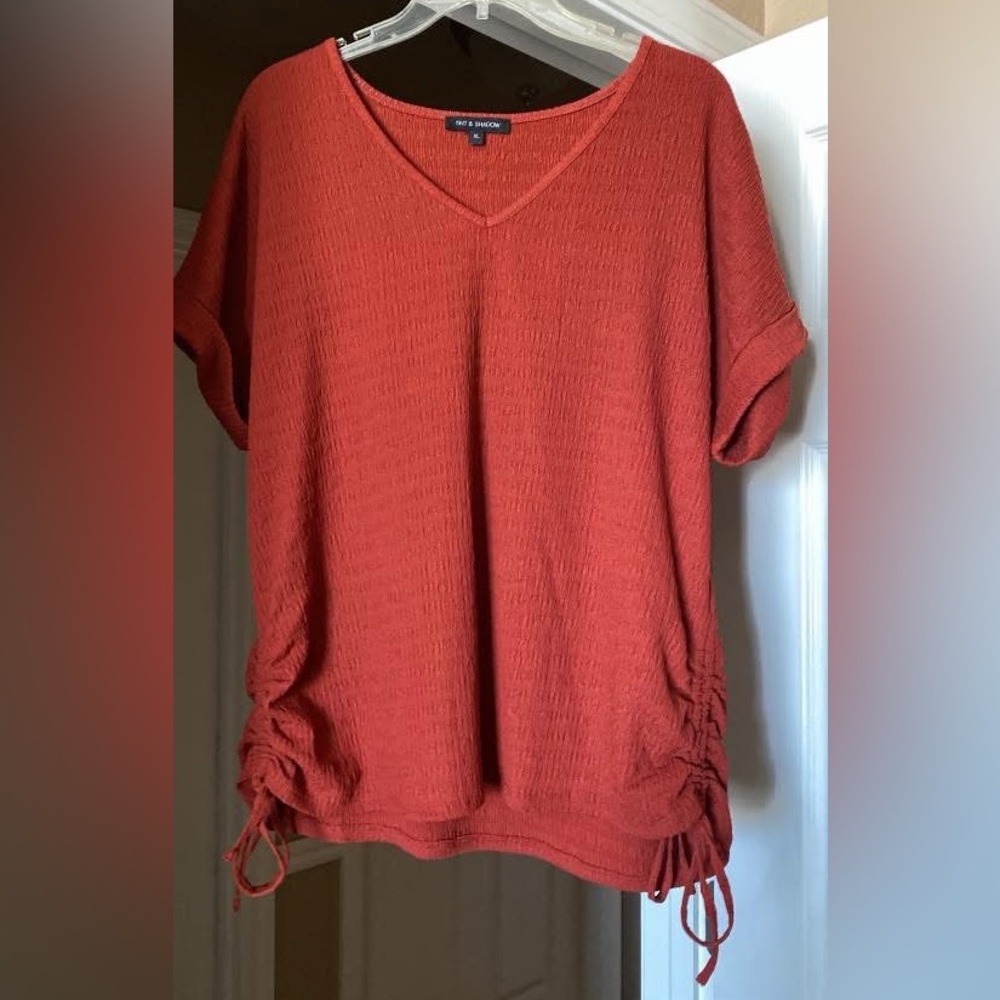 Elegant Rust V-Neck Short Sleeve Top
